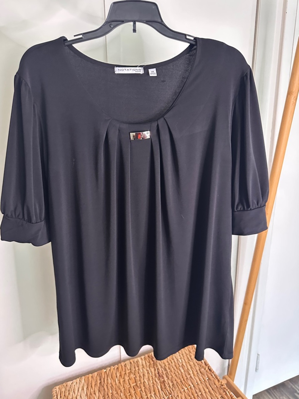 Notations Black‎ Scoop Neck Top with Front Pleats